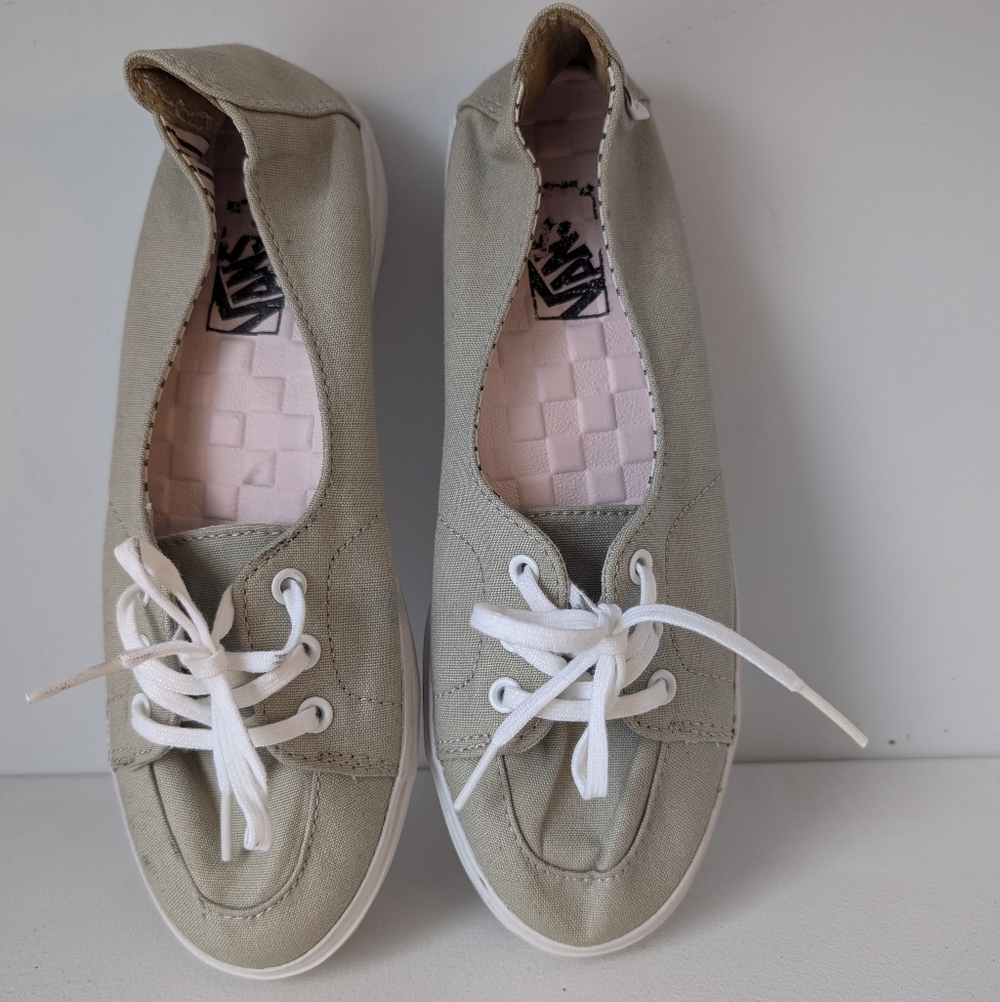 Vans Women's Grey Slip On Lace Up Low Top Shoes Sneakers Size 6